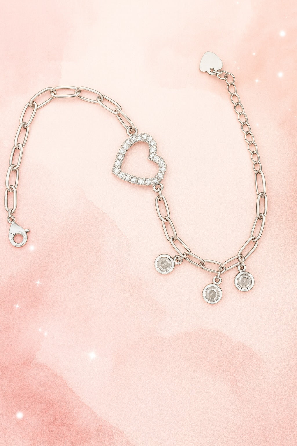 Sparkling Heart Charm Bracelet with Crystal Accents.