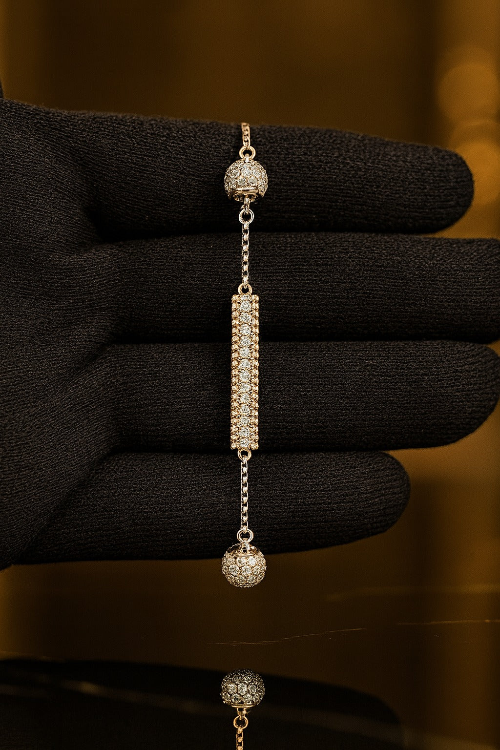 ✨ Adjustable Silver-Tone Bracelet with Sparkling CZ Bar & Beaded Charms ✨