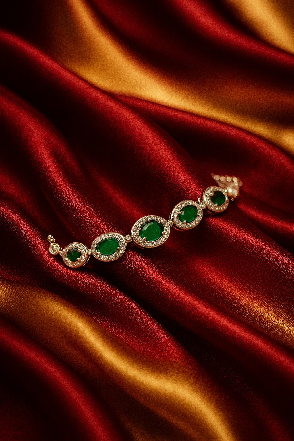 Elegant Silver Bracelet with Oval Green Gemstones and CZ Diamond Accents