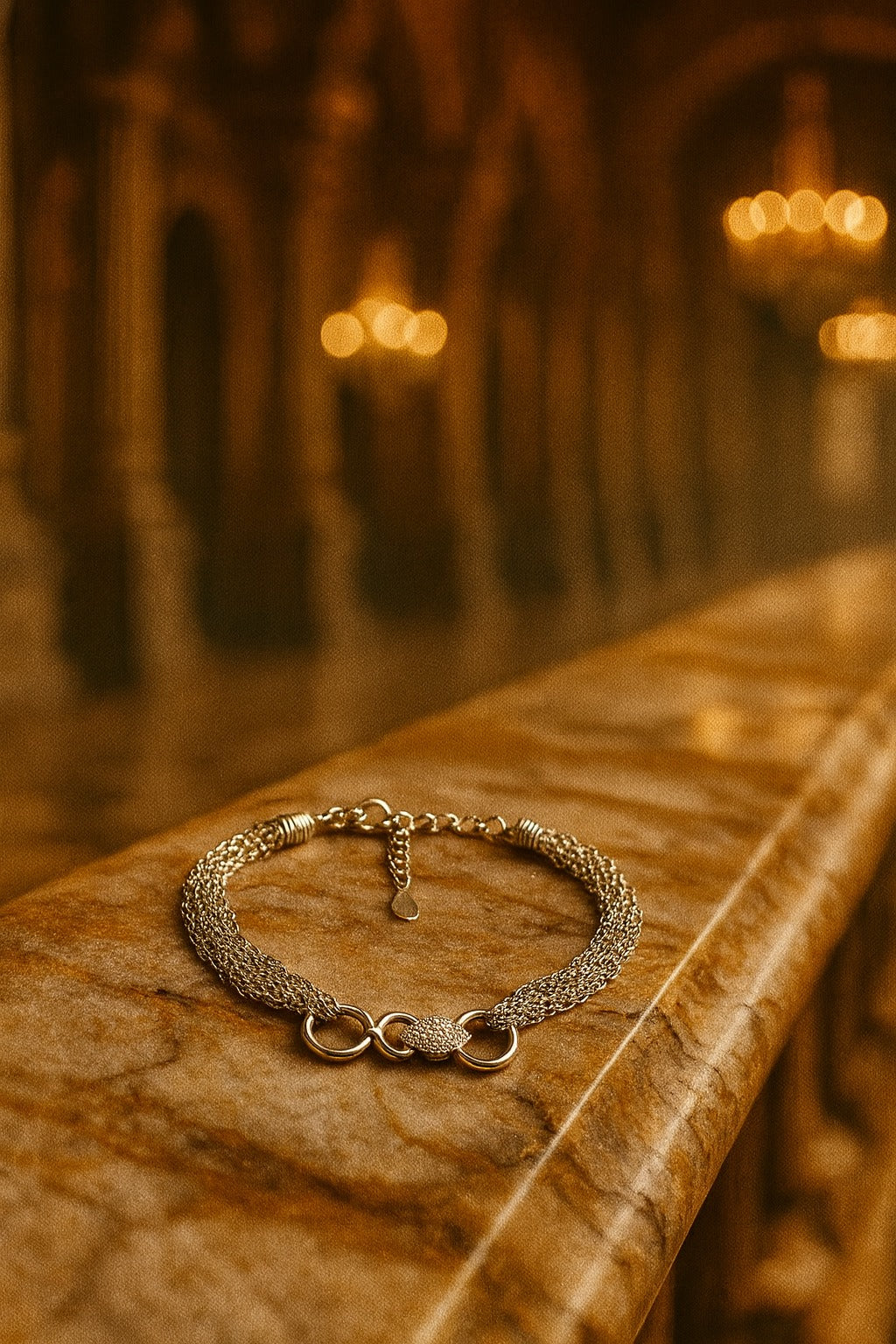 "Elegant 925 Sterling Silver Multi-Layer Chain Bracelet with Interlocking Circle and Pave Stone Detailing"