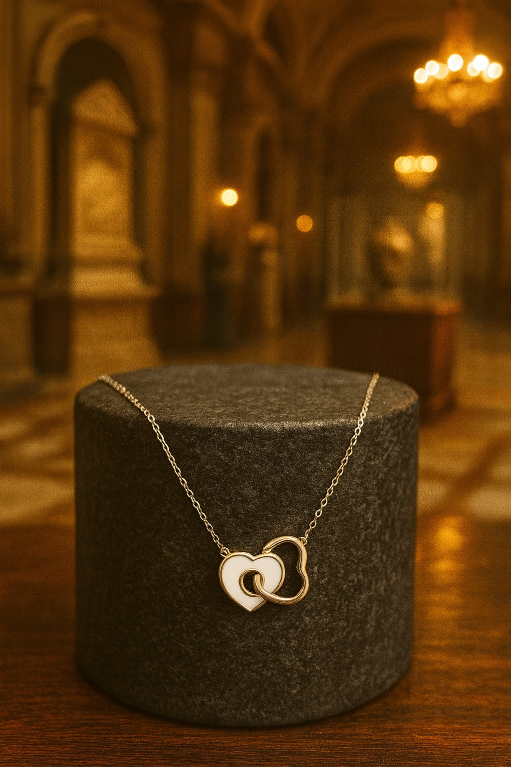 “Elegant Silver Chain with Dual Interlocking Heart Pendant”