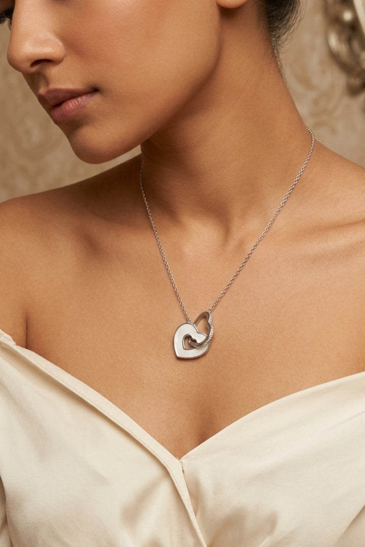 Interlocking Heart Diamond Pendant Necklace