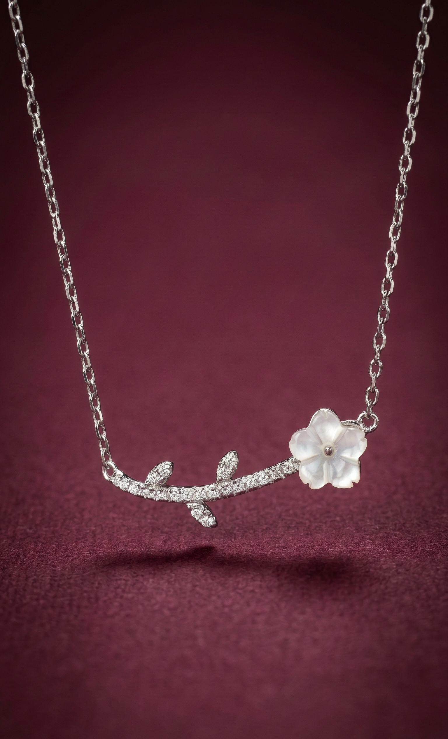 Elegant Floral Branch Crystal Necklace – Silver Flower Pendant Necklace for Women