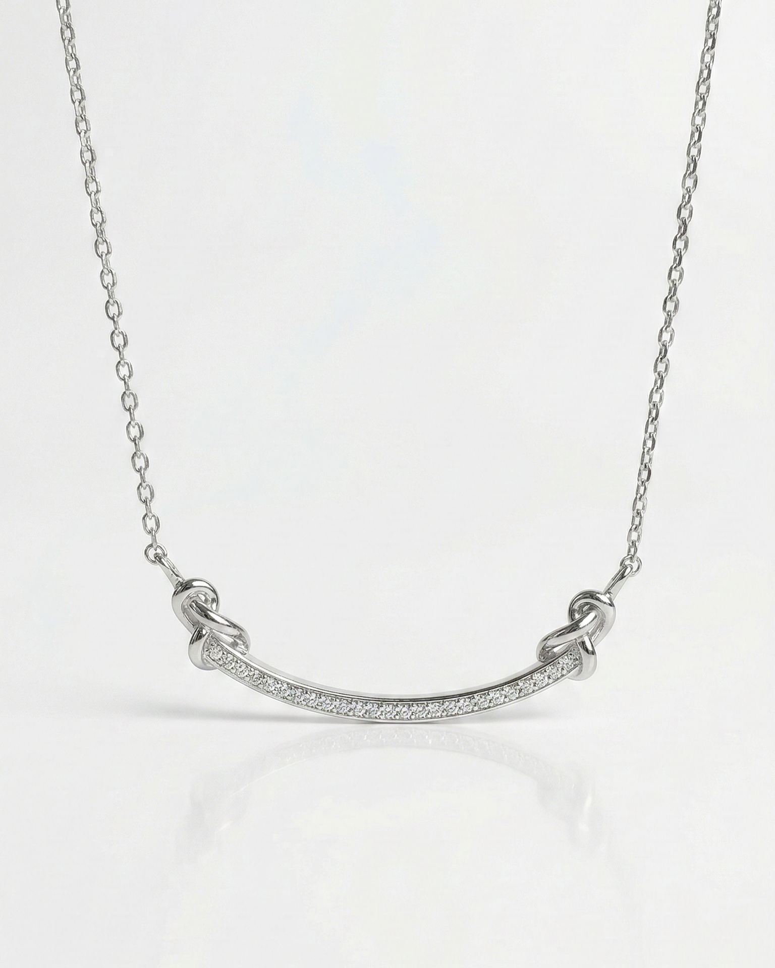 Elegant Curved Diamond Bar Necklace – Minimalist Sterling Silver Chain Necklace