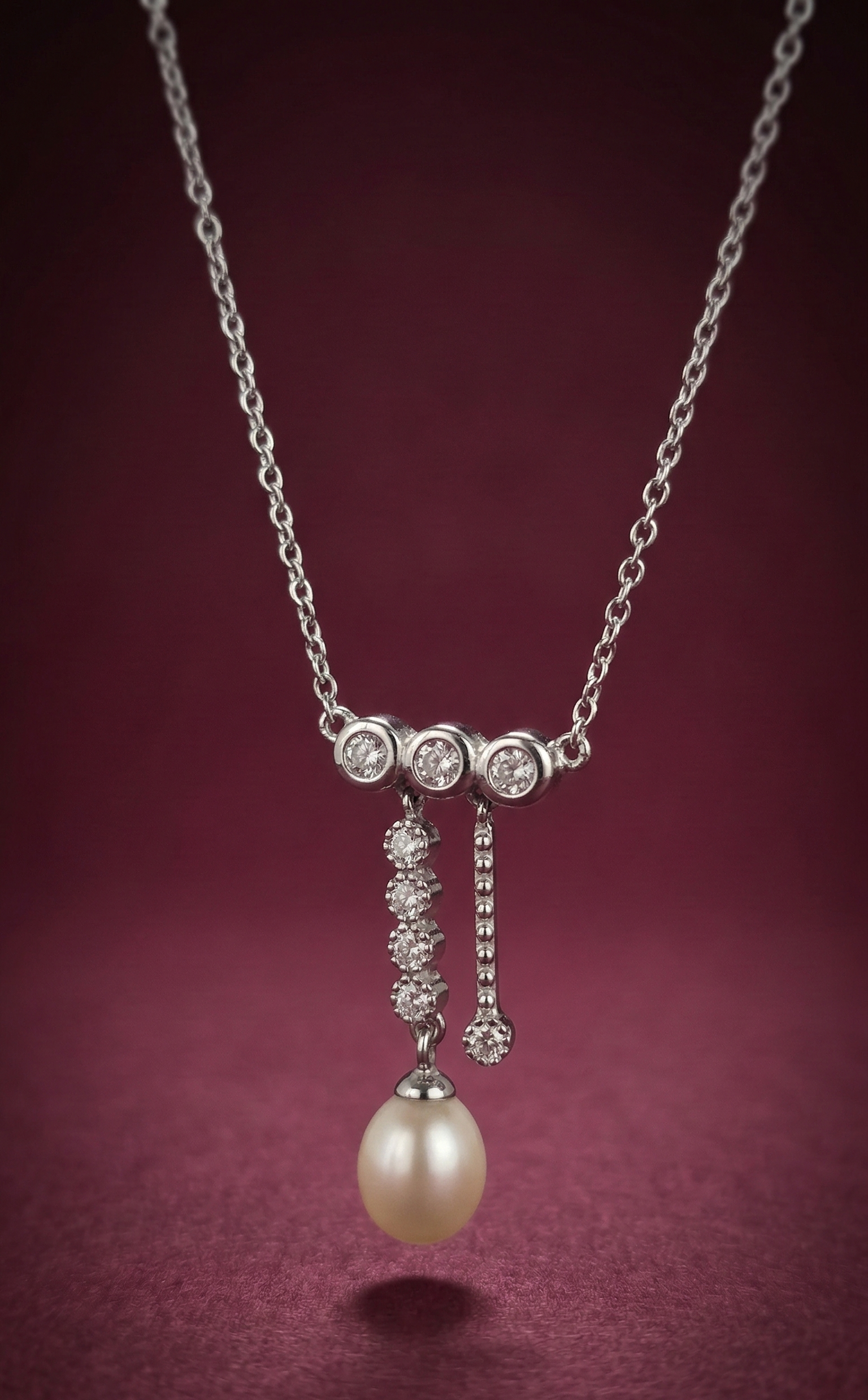 Elegant Pearl Drop Crystal Necklace – Silver Pendant Necklace for Women