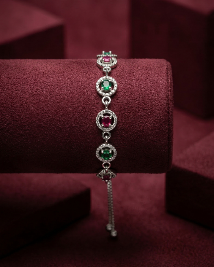 Multicolor Crystal Halo Adjustable Silver Bracelet