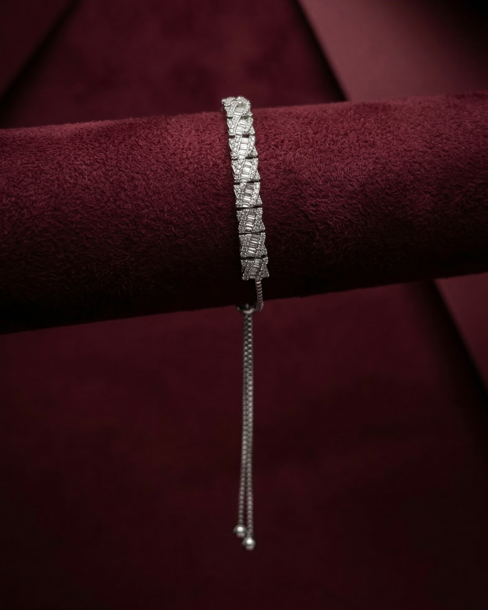 Multi-Row Crystal Adjustable Silver Bracelet