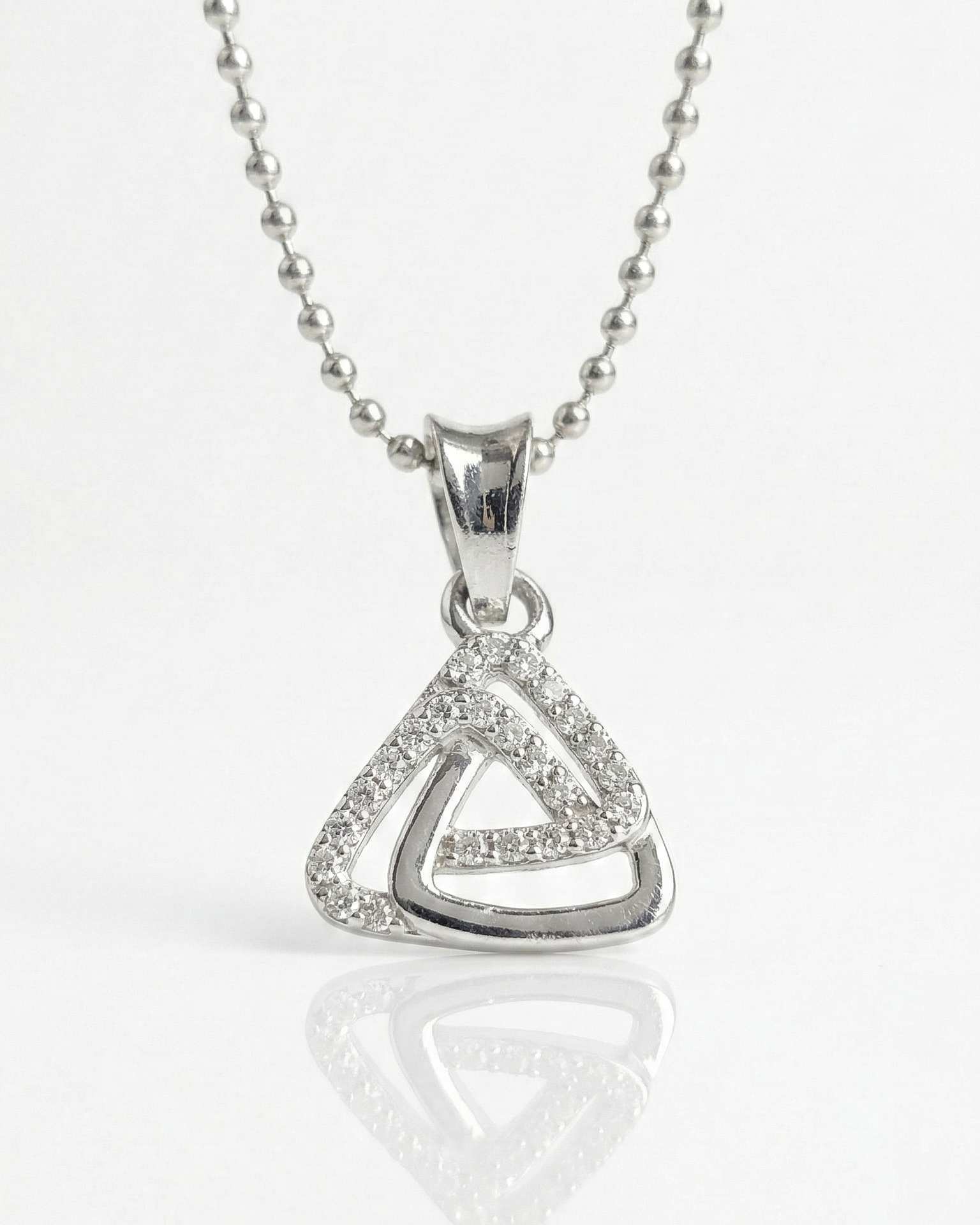 Modern Geometric Triangle Diamond Pendant Necklace – Elegant Silver Minimalist Necklace