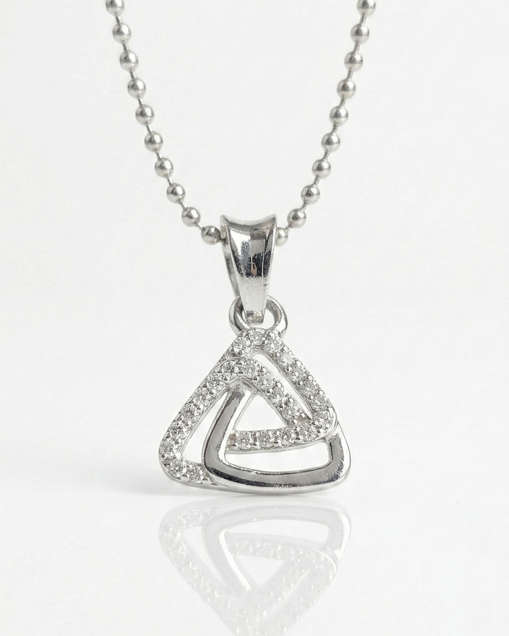 Modern Geometric Triangle Diamond Pendant Necklace – Elegant Silver Minimalist Necklace