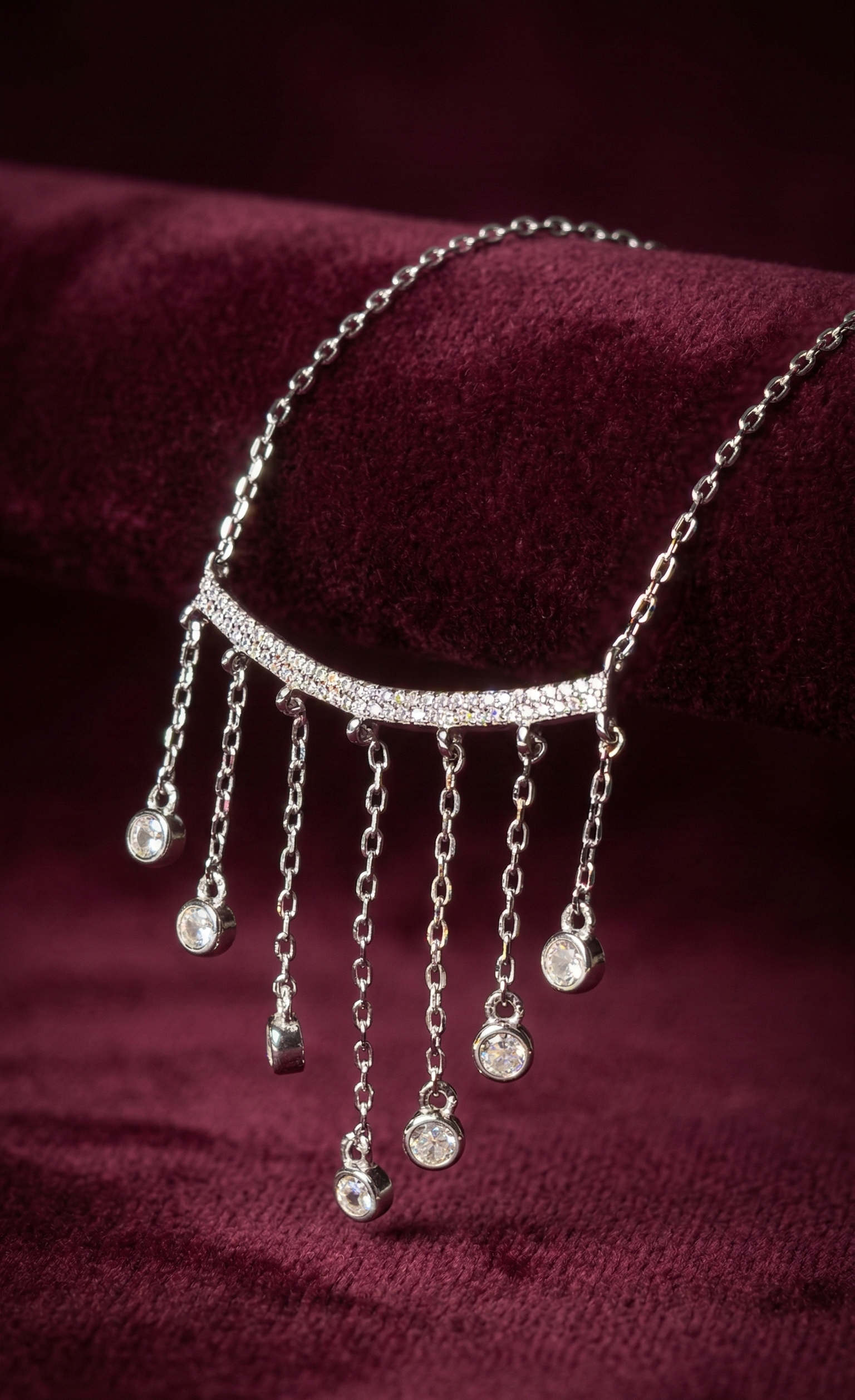 Elegant Crystal Tassel Drop Necklace – Silver Sparkling Chain Pendant Necklace for Women