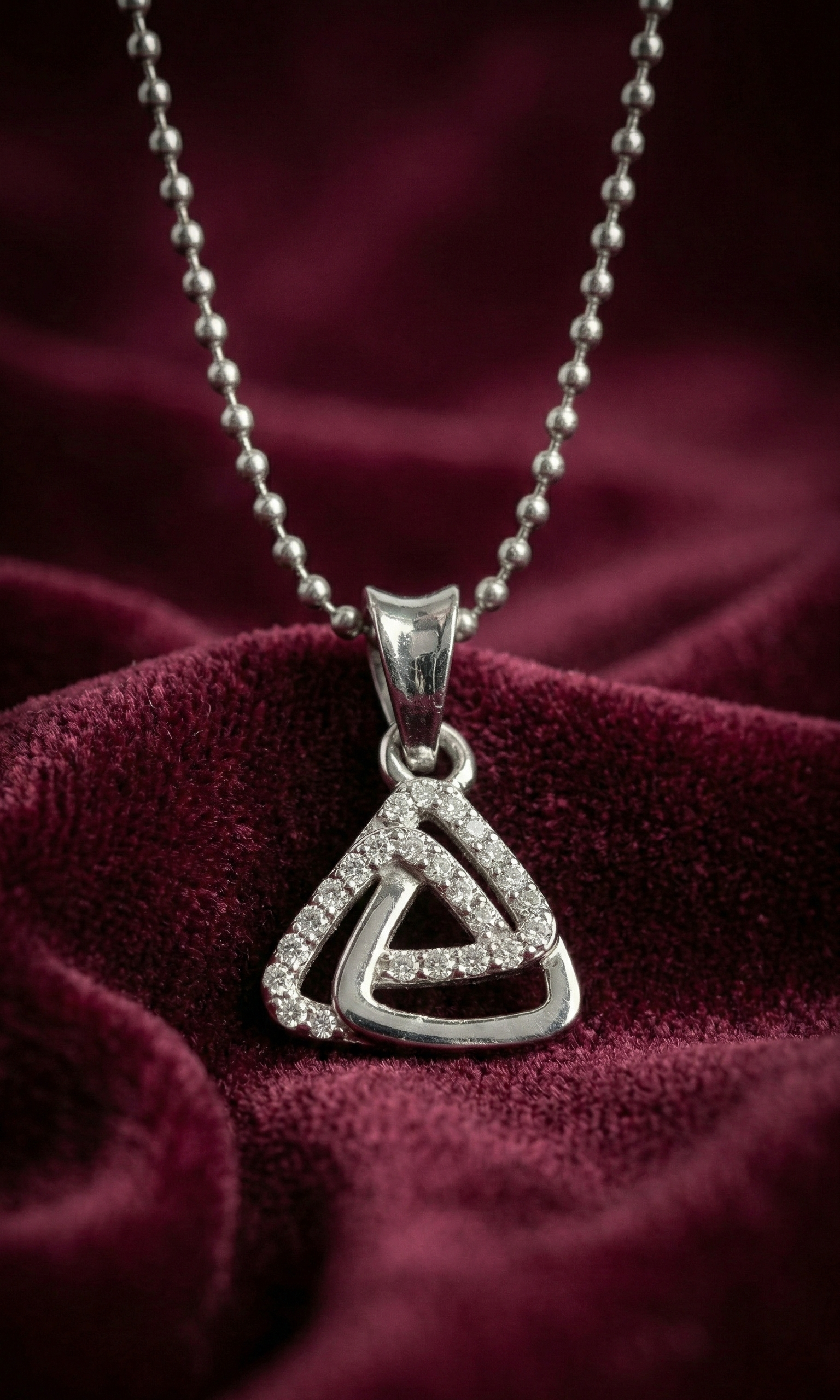 Modern Geometric Triangle Diamond Pendant Necklace – Elegant Silver Minimalist Necklace