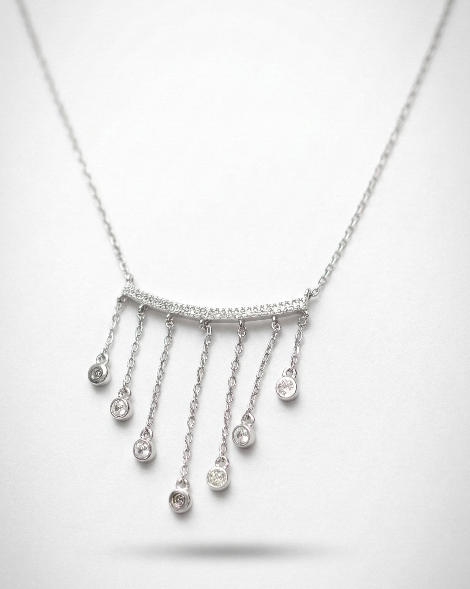 Elegant Crystal Tassel Drop Necklace – Silver Sparkling Chain Pendant Necklace for Women