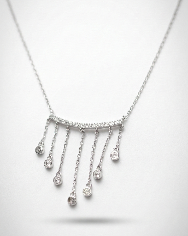 Elegant Crystal Tassel Drop Necklace – Silver Sparkling Chain Pendant Necklace for Women
