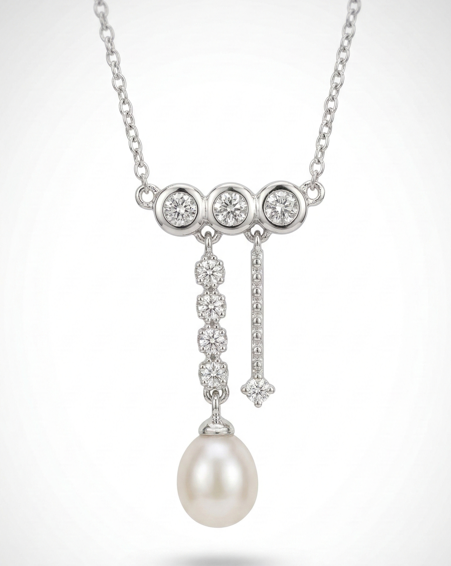 Elegant Pearl Drop Crystal Necklace – Silver Pendant Necklace for Women