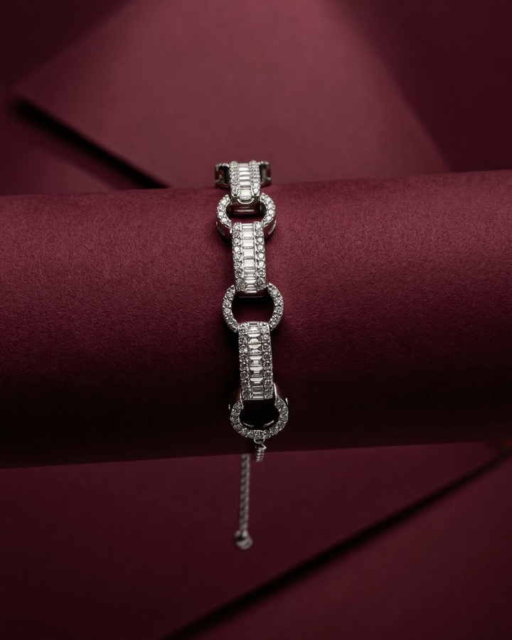 Elegant Silver Crystal Link Adjustable Bracelet