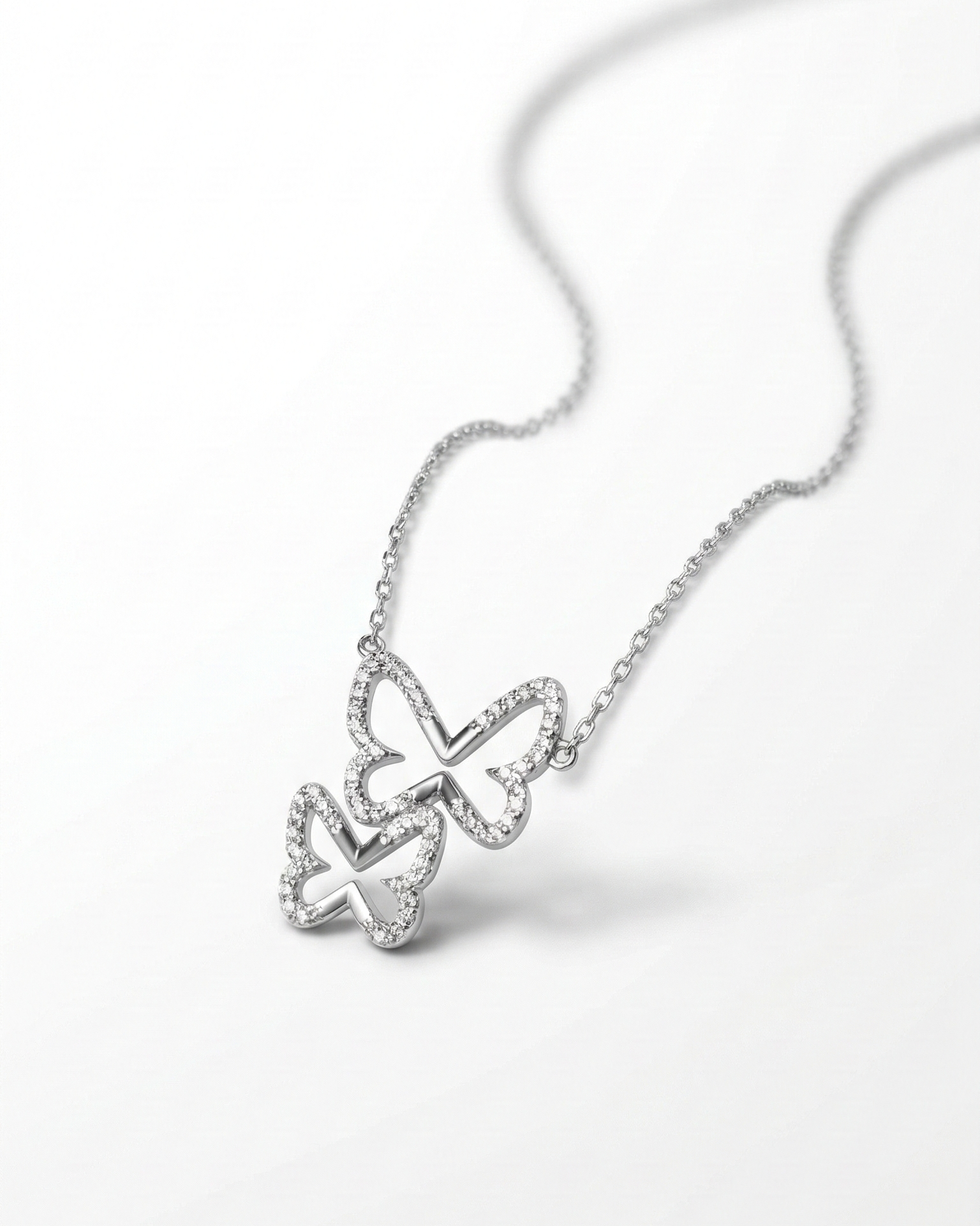 Elegant Double Butterfly Crystal Pendant Necklace – Silver Fashion Necklace for Women