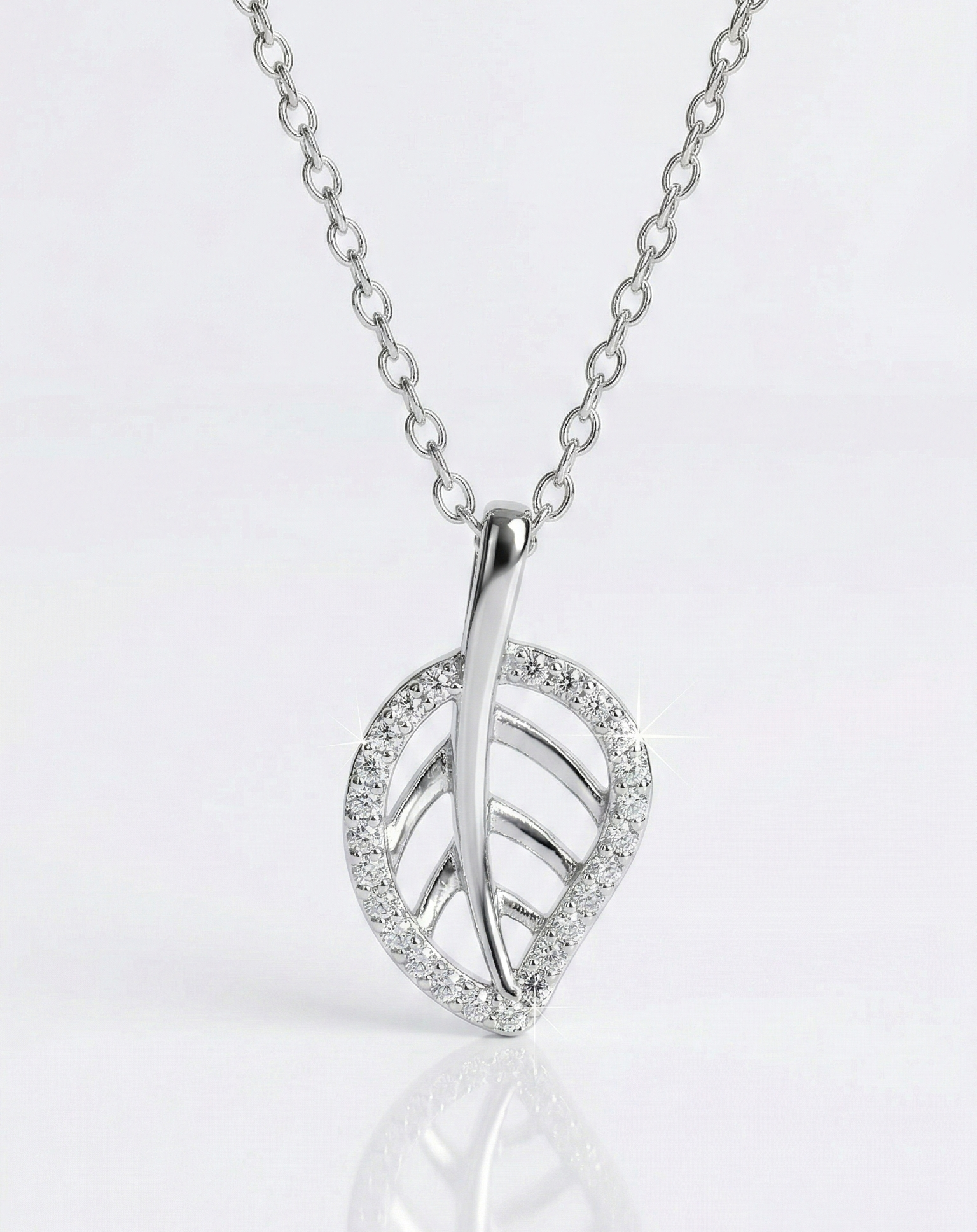 Elegant Leaf Design Diamond Pendant Necklace