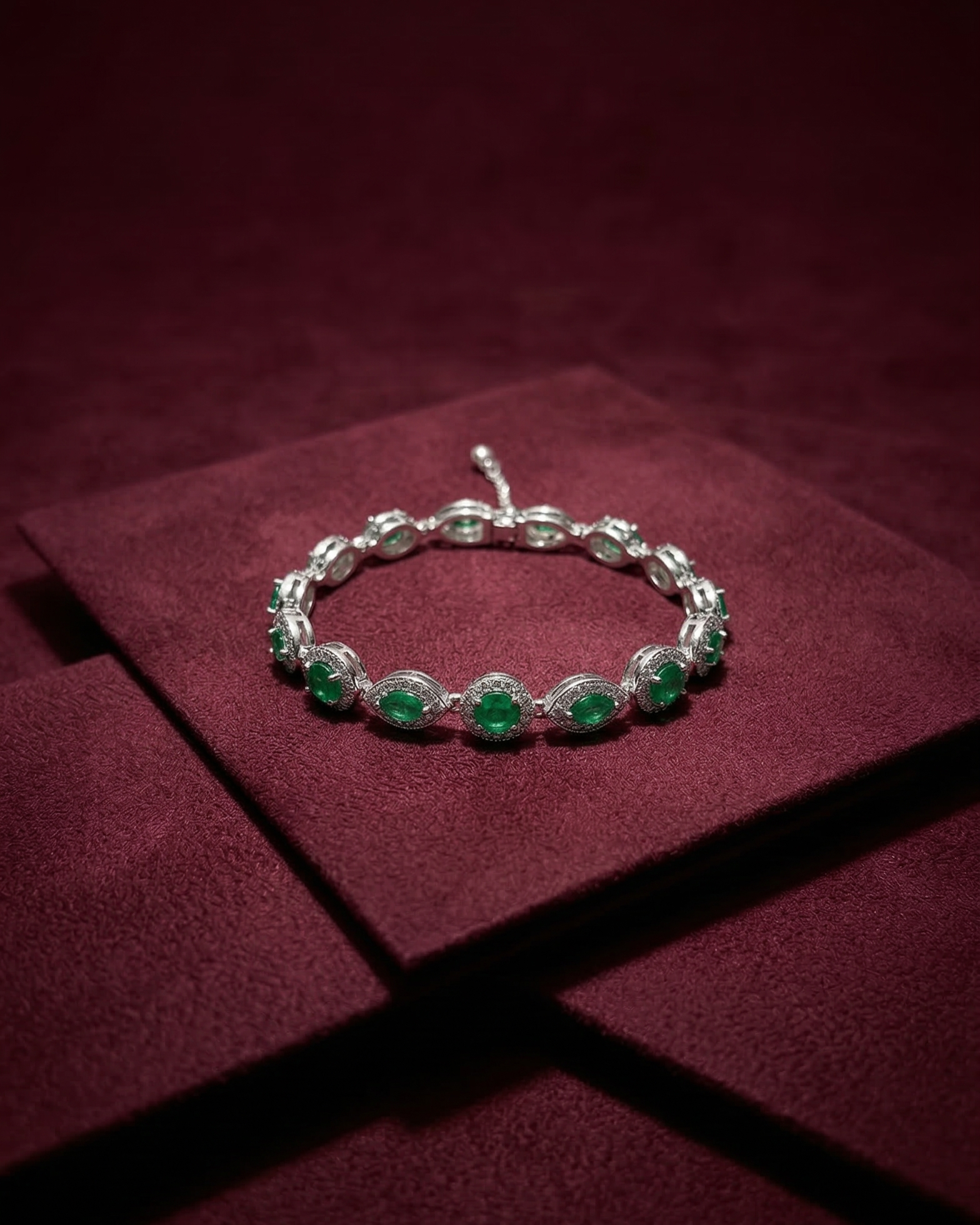 Emerald Green Crystal Tennis Bracelet in Silver Finish