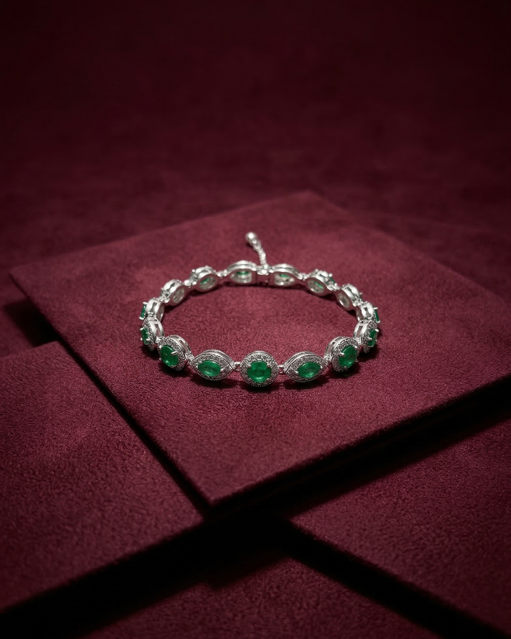 Emerald Green Crystal Tennis Bracelet in Silver Finish