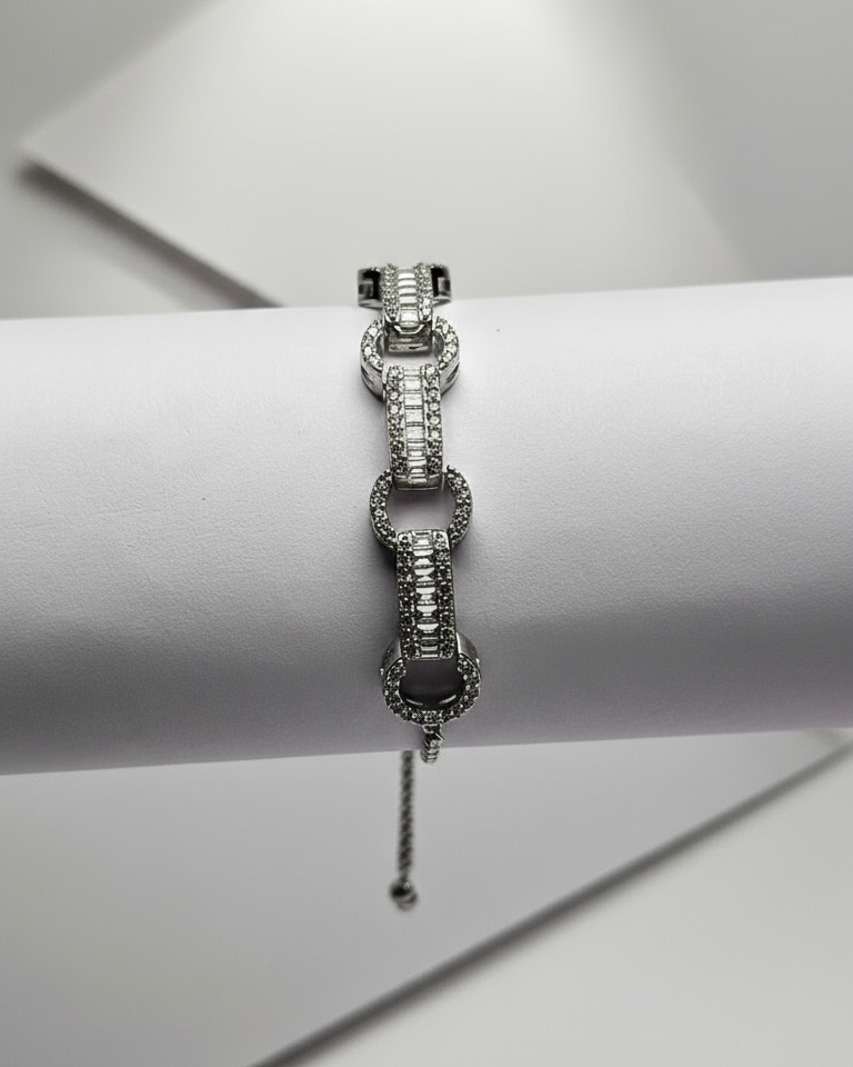 Elegant Silver Crystal Link Adjustable Bracelet