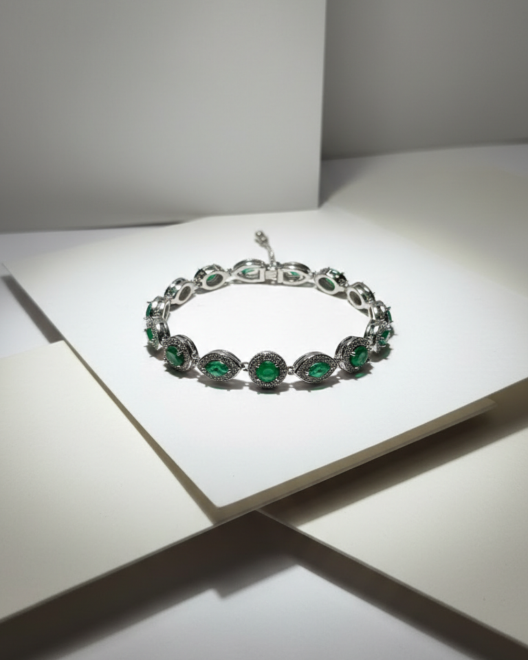 Emerald Green Crystal Tennis Bracelet in Silver Finish