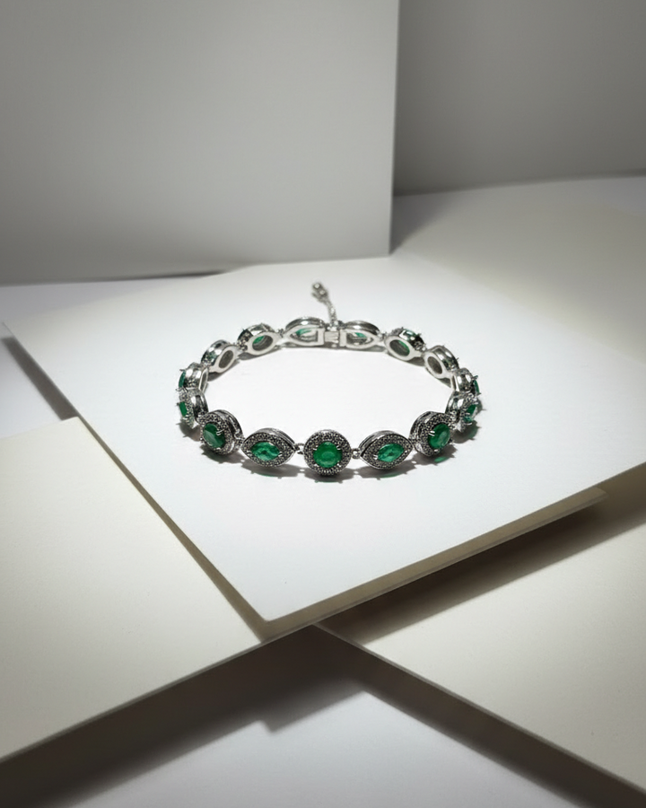 Emerald Green Crystal Tennis Bracelet in Silver Finish
