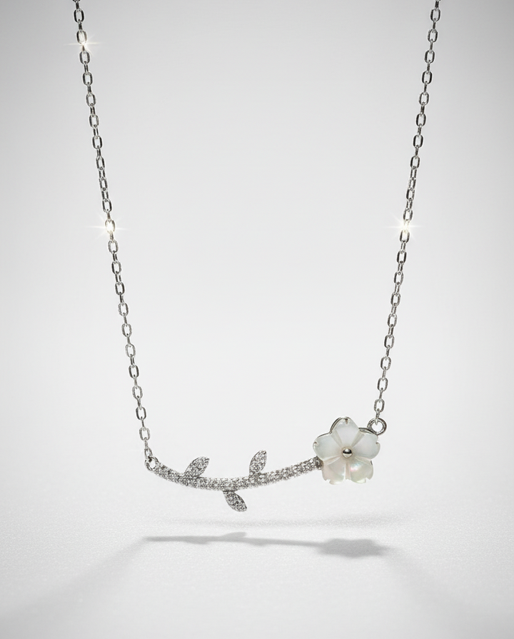 Elegant Floral Branch Crystal Necklace – Silver Flower Pendant Necklace for Women