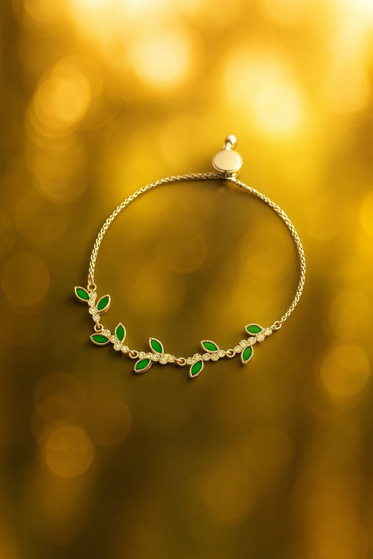 "Golden Green Leaf Vine Bracelet" - ideal for adding charm to your beauty.