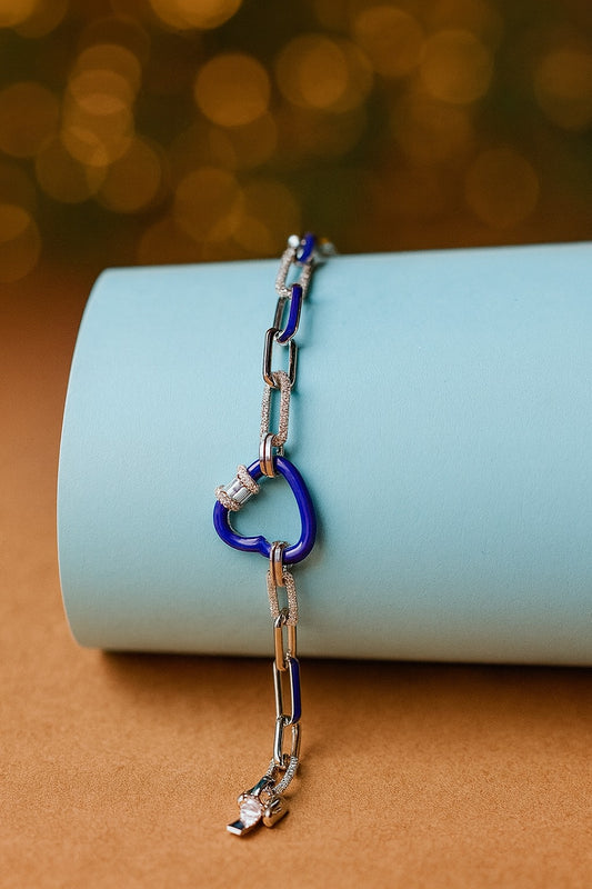 Modern Chain-Link Bracelet with Blue Enamel and Sparkling Accents.