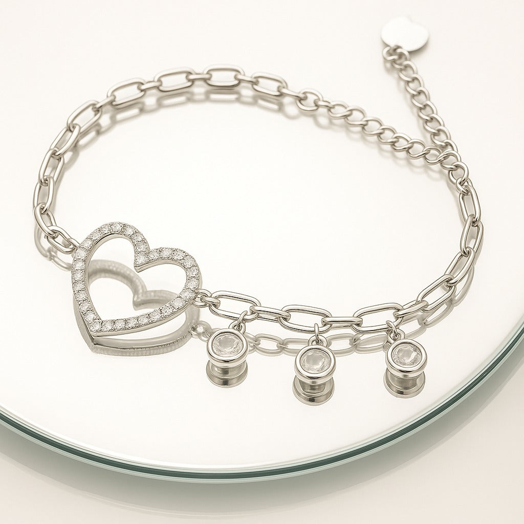 Sparkling Heart Charm Bracelet with Crystal Accents.