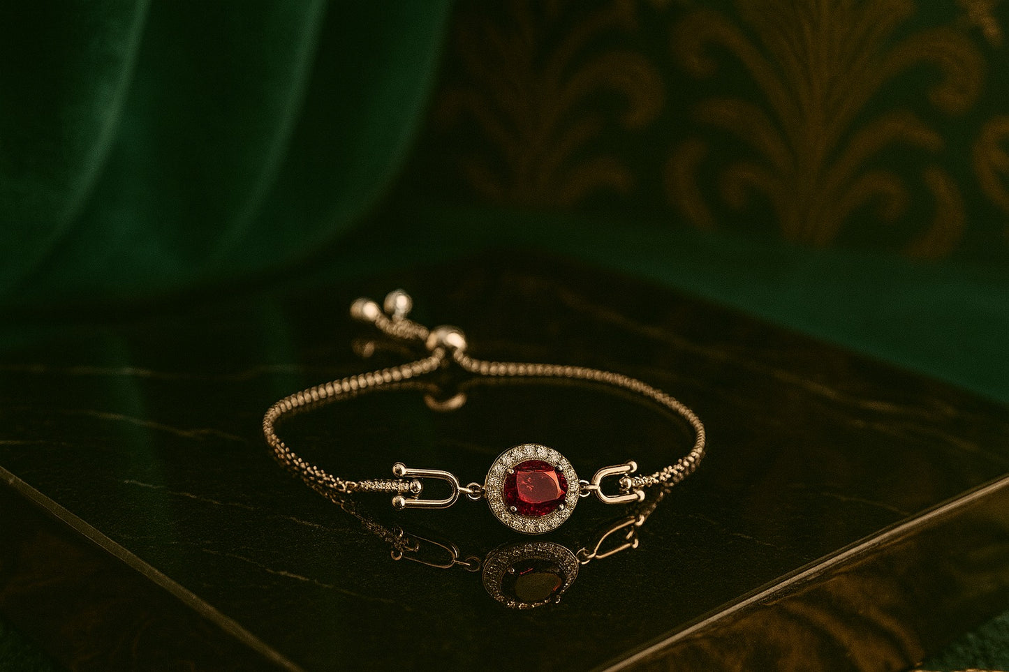 "Elegant Silver Bracelet with Pink Oval Gemstone and Diamond Halo"