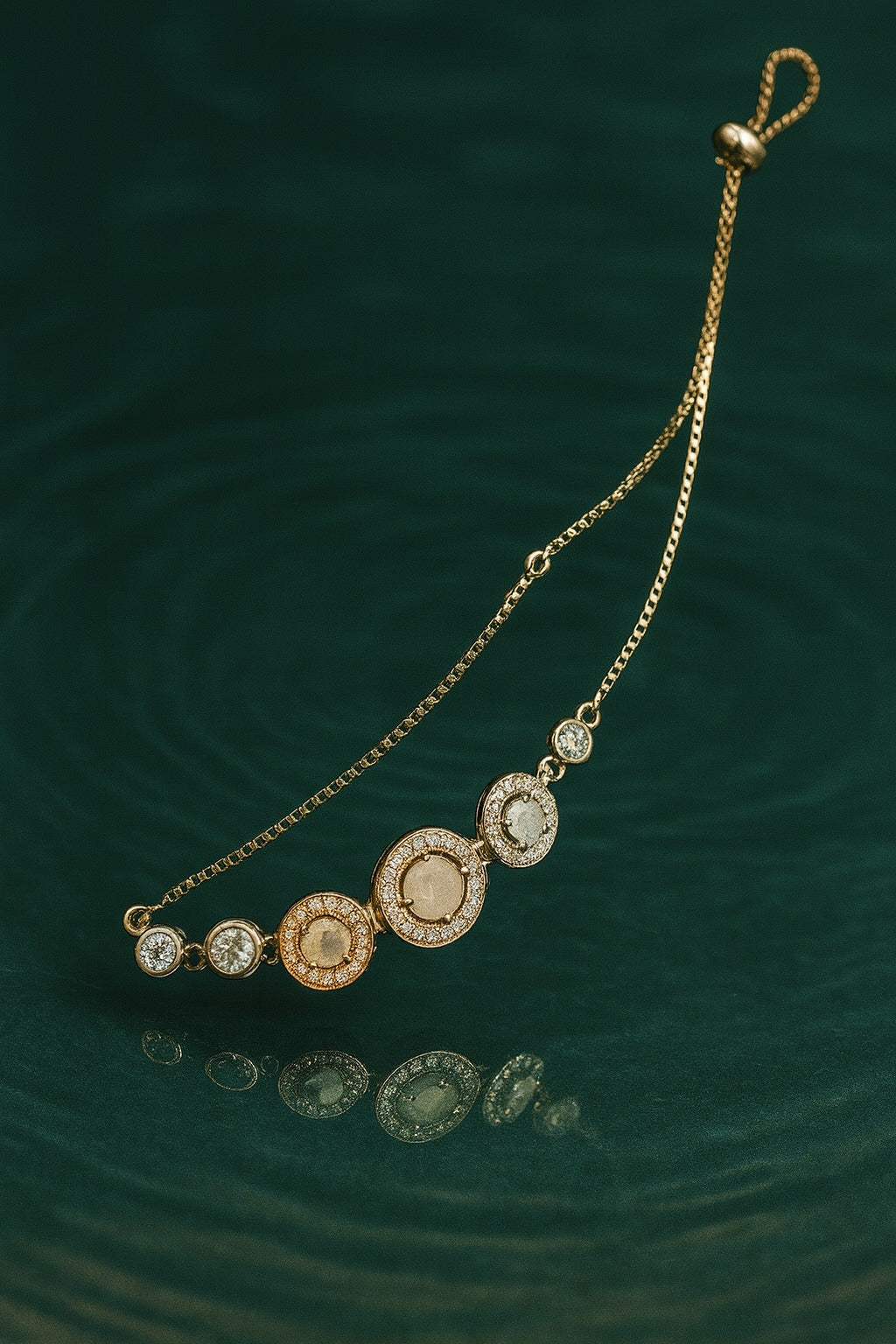 "Elegant Dual-Tone Bracelet with Crystal-Studded Circular Charms"