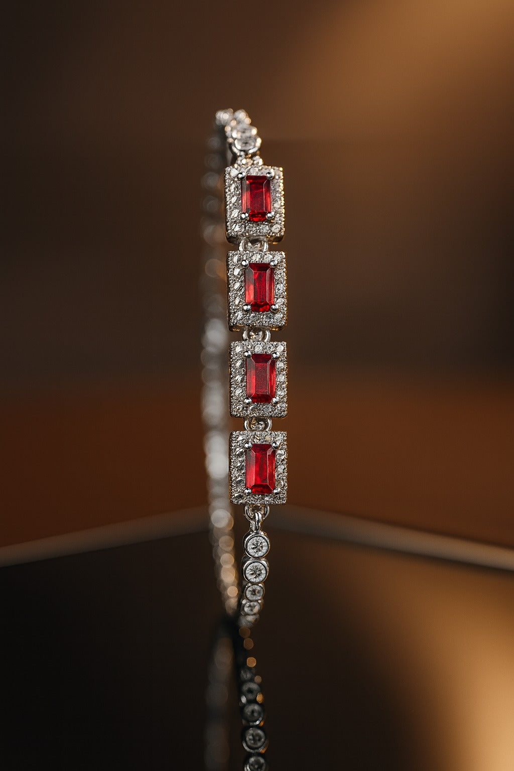 "Radiant Ruby & Diamond Halo Adjustable Bracelet"