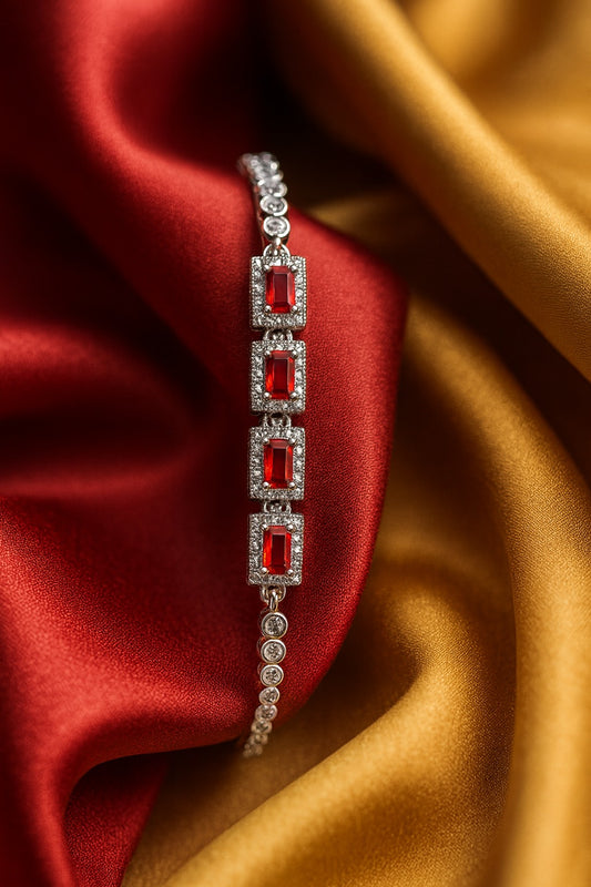 "Radiant Ruby & Diamond Halo Adjustable Bracelet"