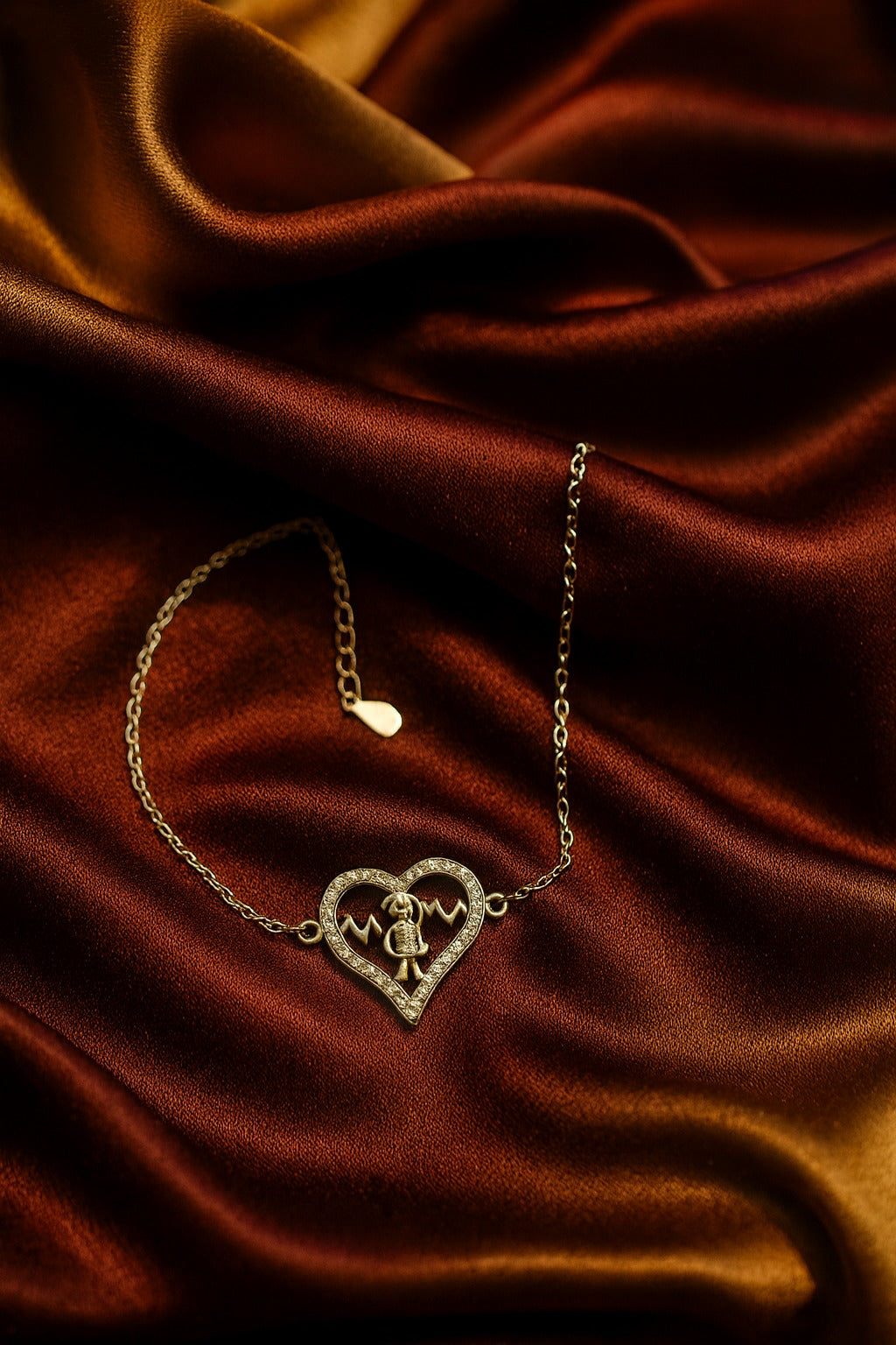 Diamond Heartbeat Bracelet with Nurse Motif – Symbol of Care & Love.