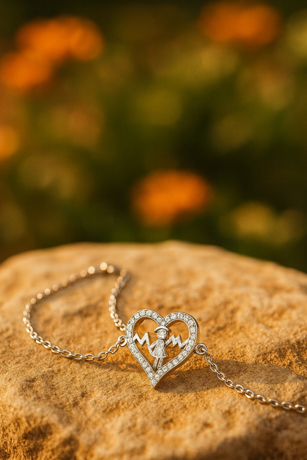 Diamond Heartbeat Bracelet with Nurse Motif – Symbol of Care & Love.