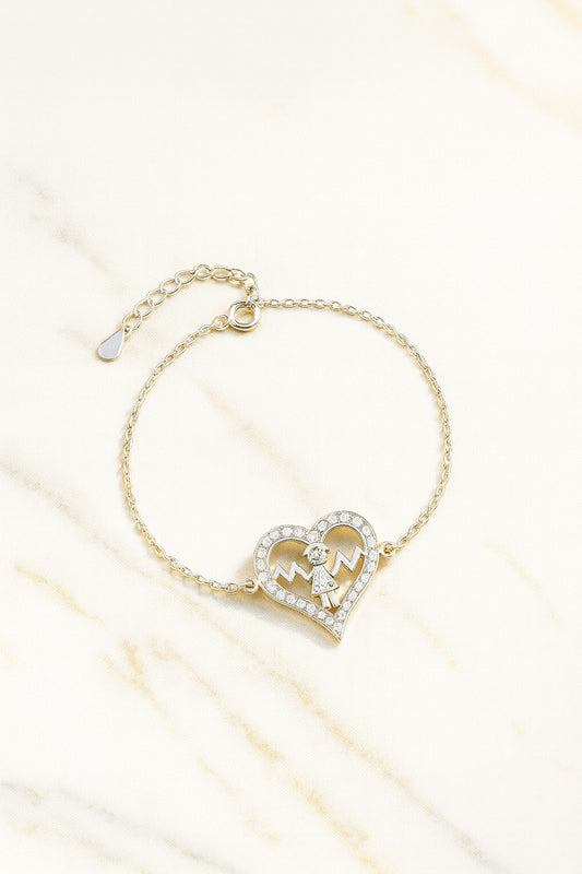Diamond Heartbeat Bracelet with Nurse Motif – Symbol of Care & Love.