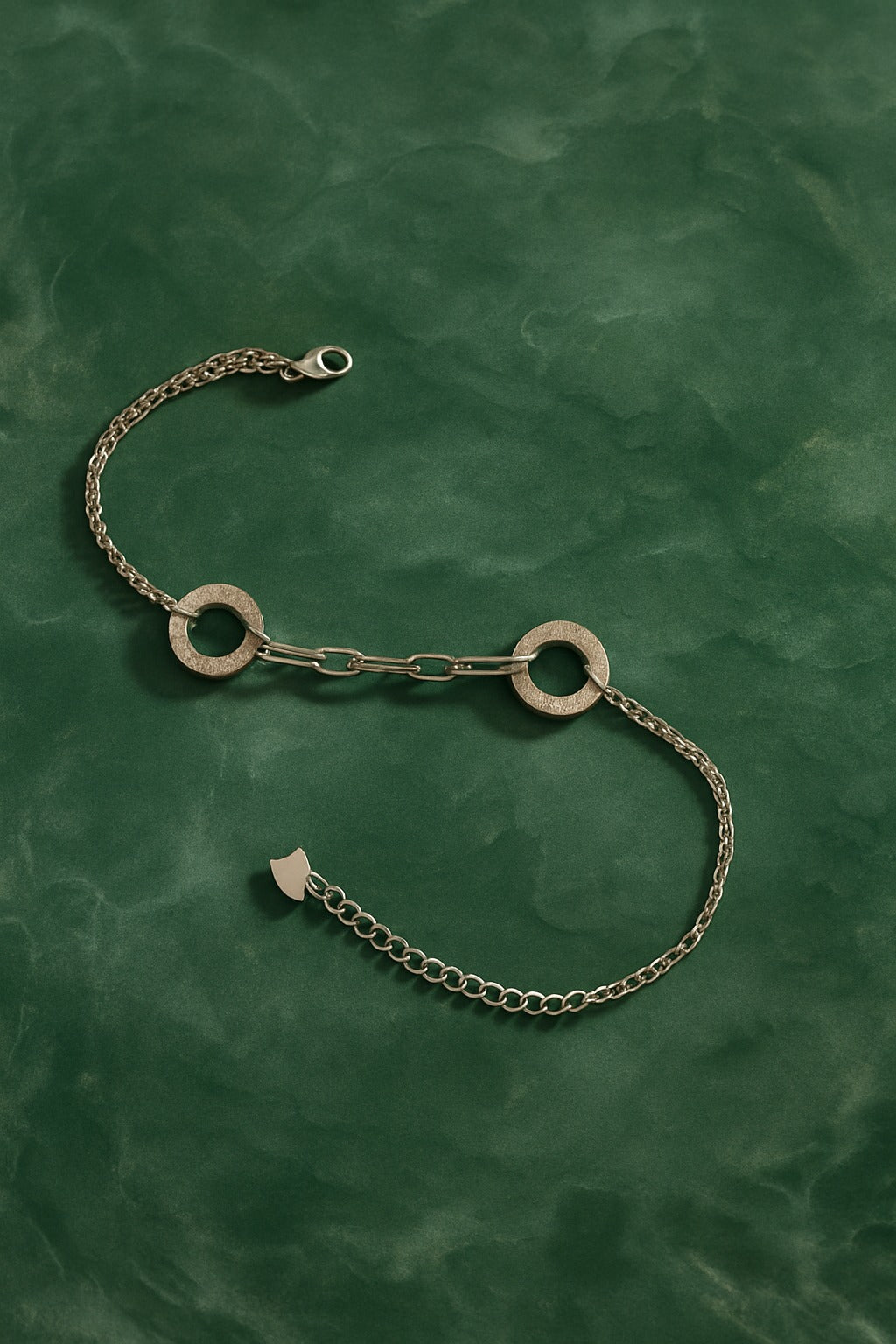 "Elegant Dual Circle Link Chain Bracelet in Silver with Sparkling Accents"