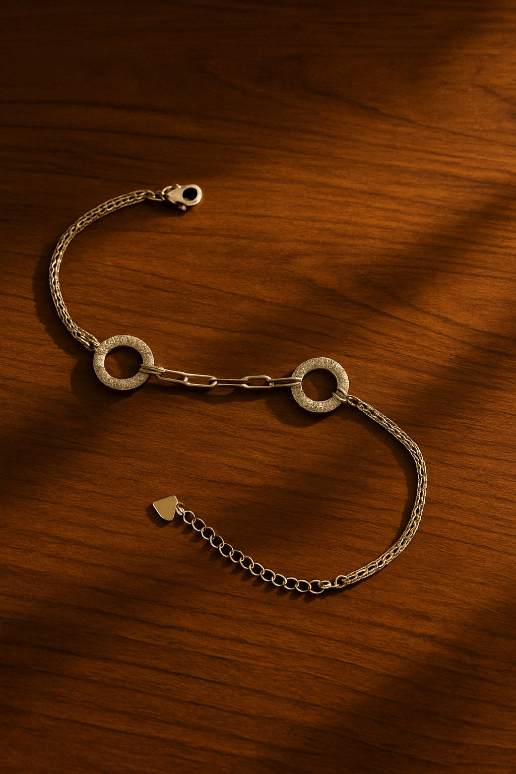 "Elegant Dual Circle Link Chain Bracelet in Silver with Sparkling Accents"