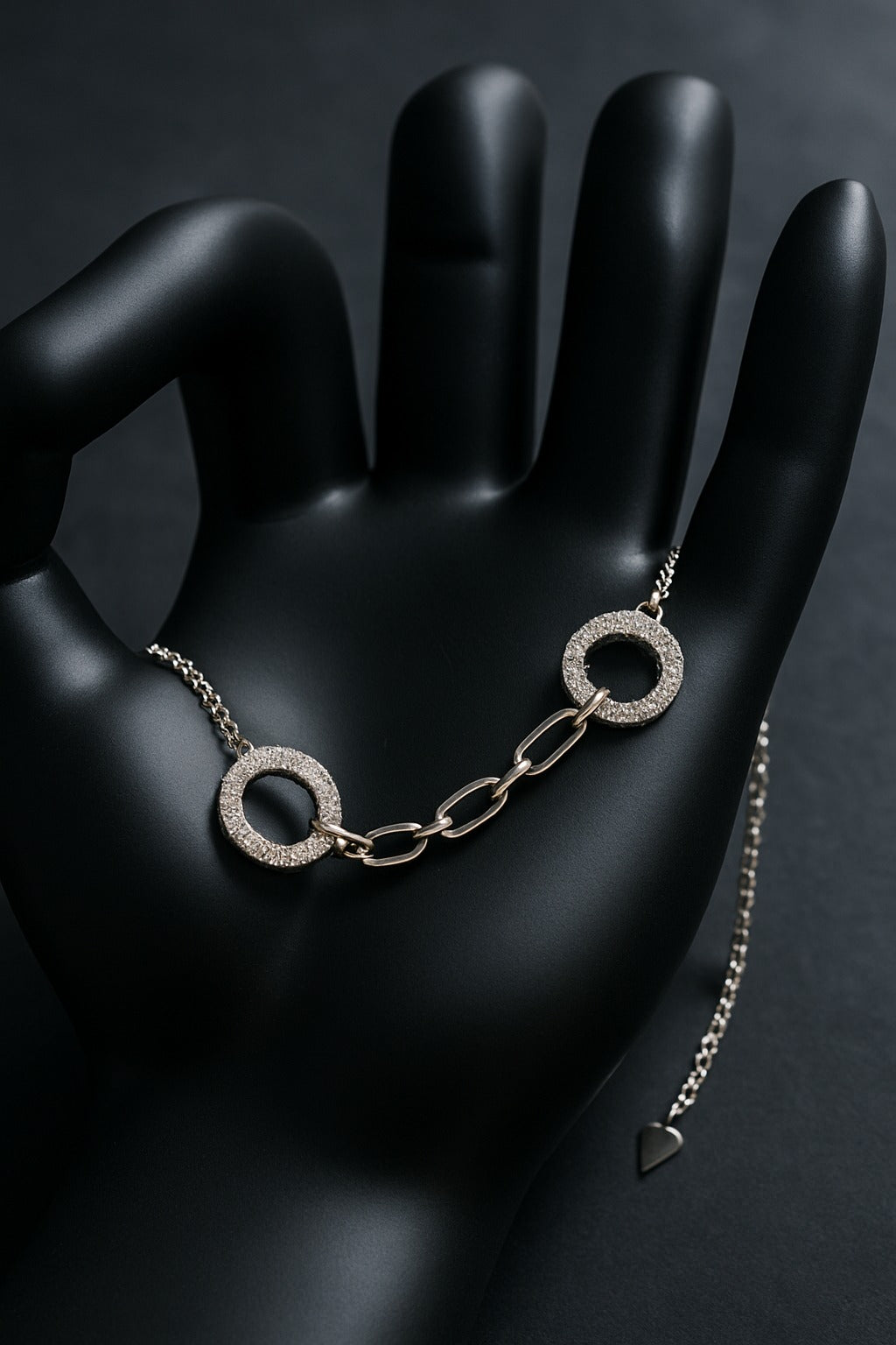 "Elegant Dual Circle Link Chain Bracelet in Silver with Sparkling Accents"