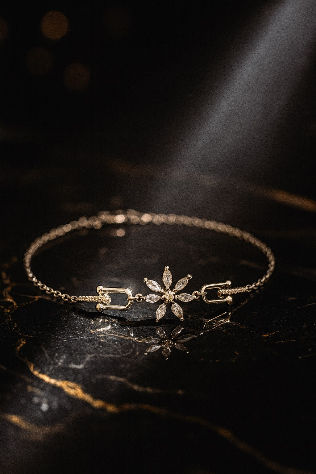 Diamond Floral Bracelet with Elegant Chain Design.