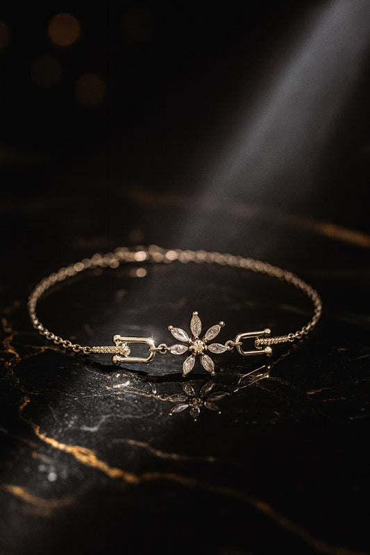 Diamond Floral Bracelet with Elegant Chain Design.