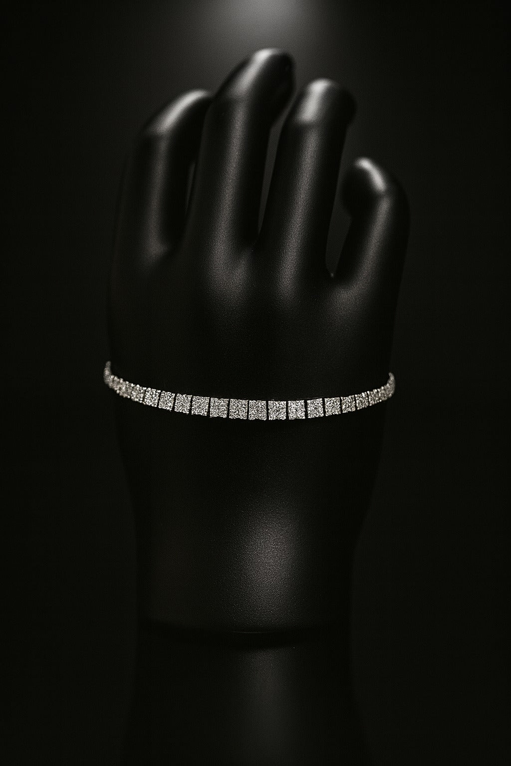 "Elegant 925 Sterling Silver Bracelet with Sparkling square - cut Diamond style design for Timeless Style"