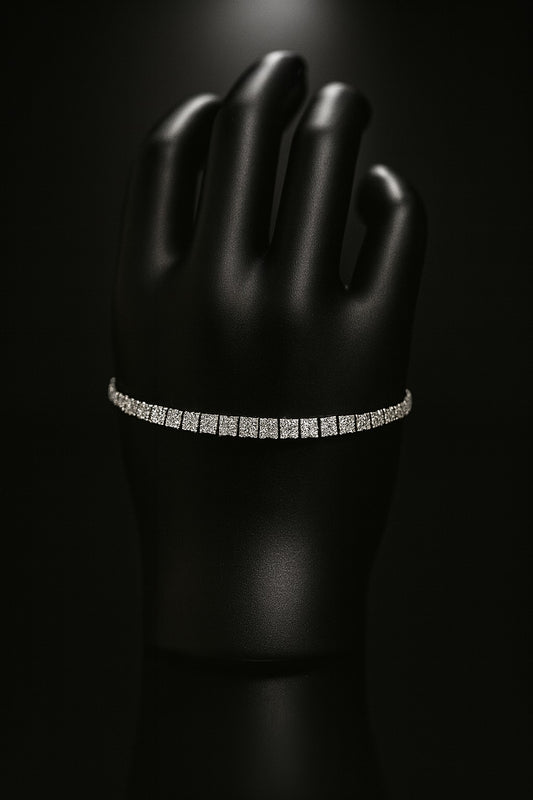 "Elegant 925 Sterling Silver Bracelet with Sparkling square - cut Diamond style design for Timeless Style"