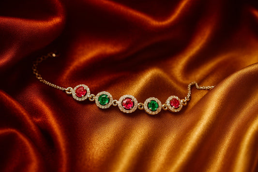 "Elegant 925 Silver Adjustable Bracelet with Green and Pink Gemstone Accents"
