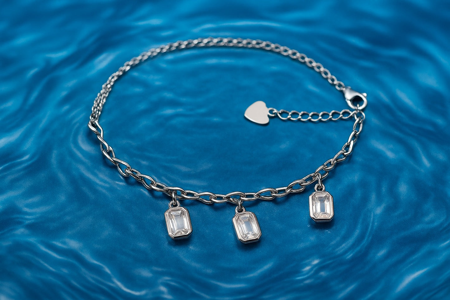 Elegant Silver Chain Bracelet with Triple Crystal Charms