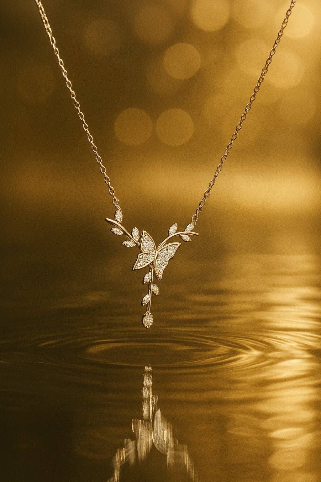 Elegant Silver Butterfly & Leaf Design Pendant Chain