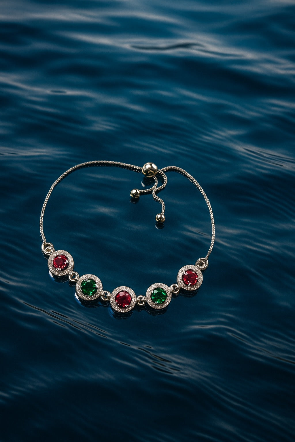 "Elegant 925 Silver Adjustable Bracelet with Green and Pink Gemstone Accents"