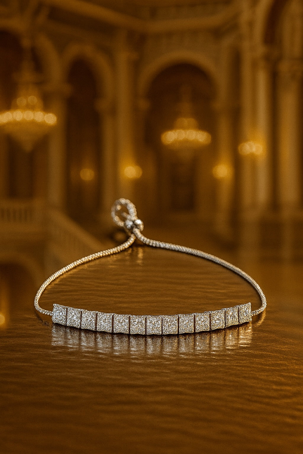 "Elegant 925 Sterling Silver Bracelet with Sparkling square - cut Diamond style design for Timeless Style"