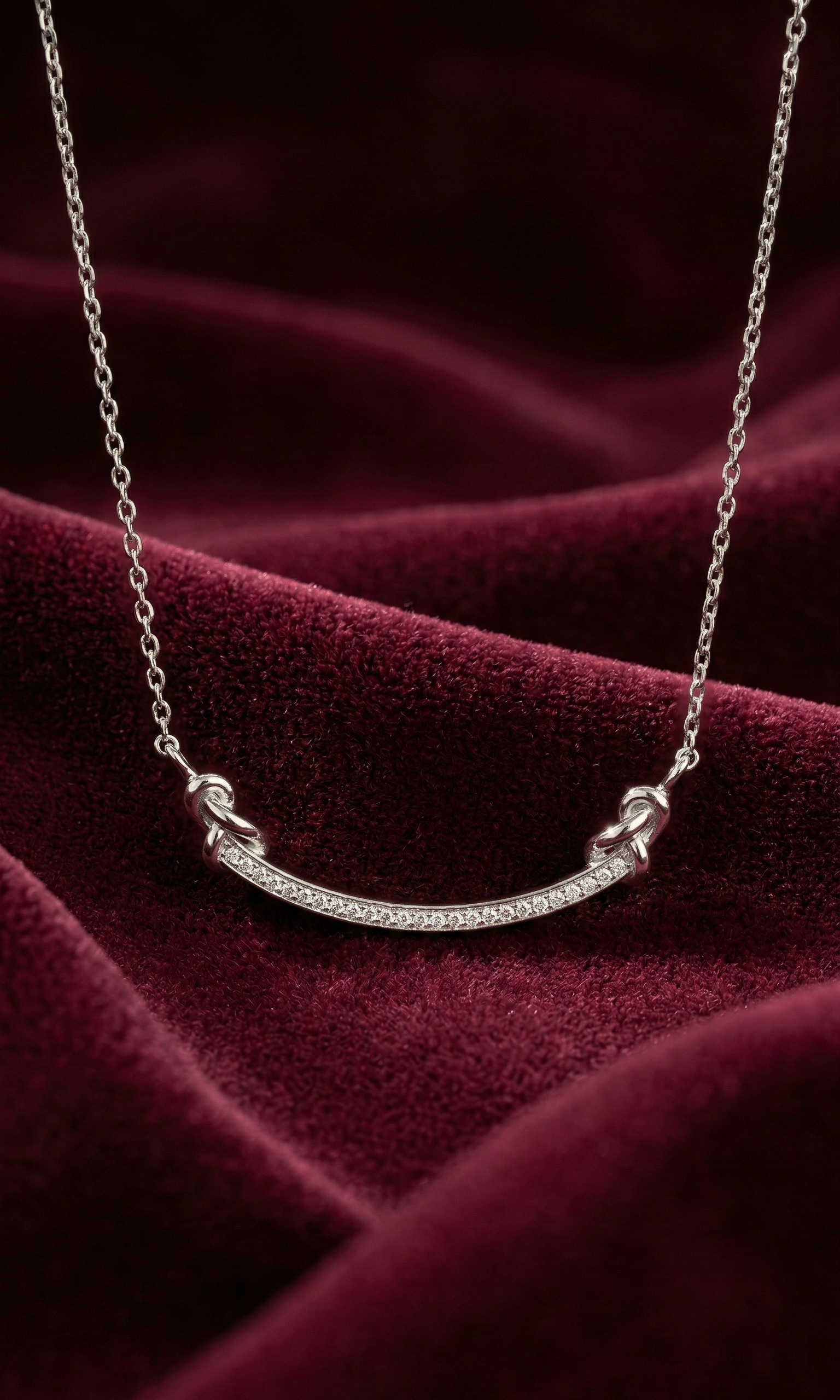 Elegant Curved Diamond Bar Necklace – Minimalist Sterling Silver Chain Necklace